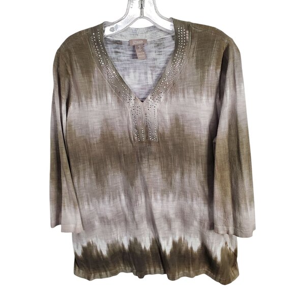 Chicos 3 Size XL Top Cotton Knit Lightweight Tie Dye Long Sleeve Studded Accents - Picture 2 of 10